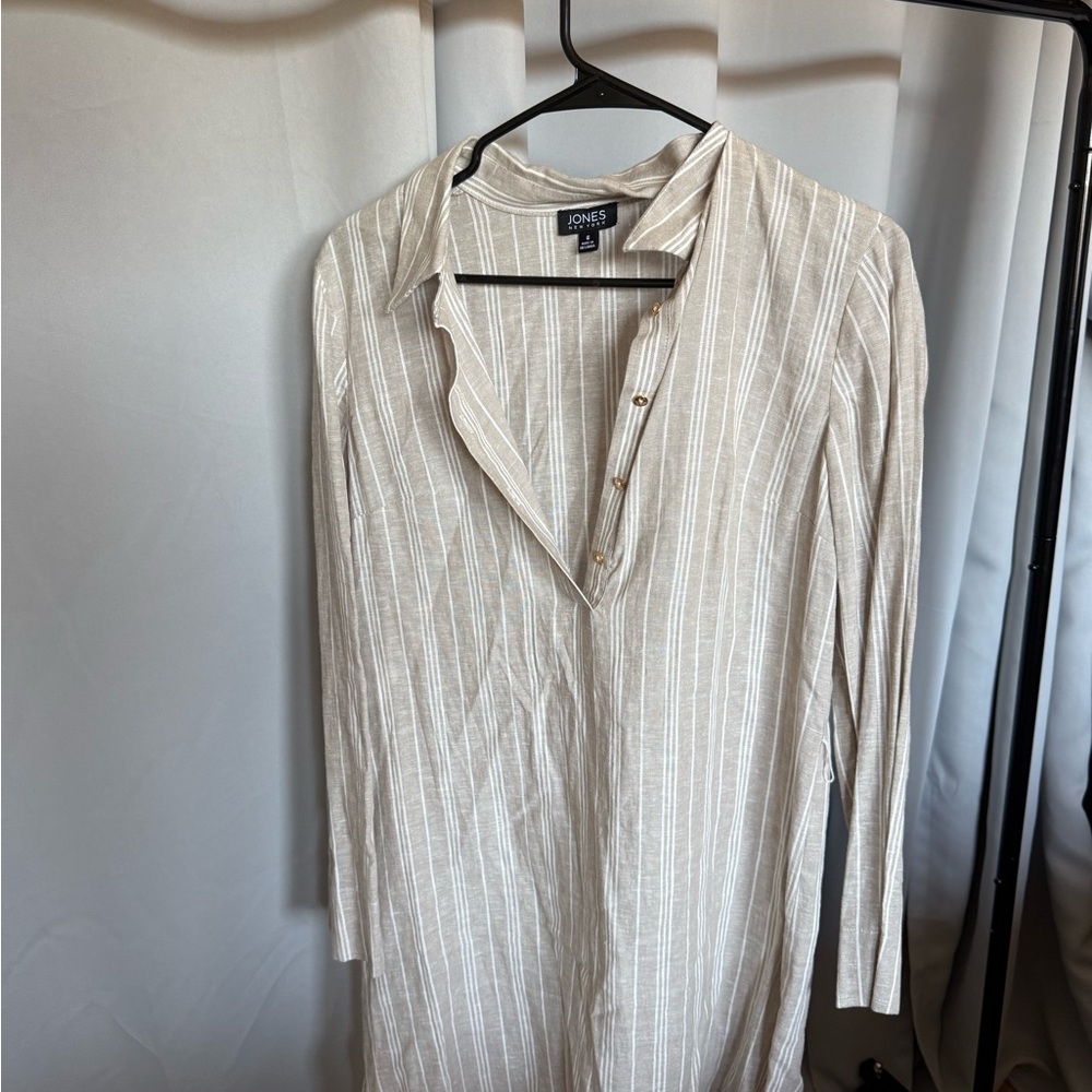 Jones New York Beige Striped Shirt
